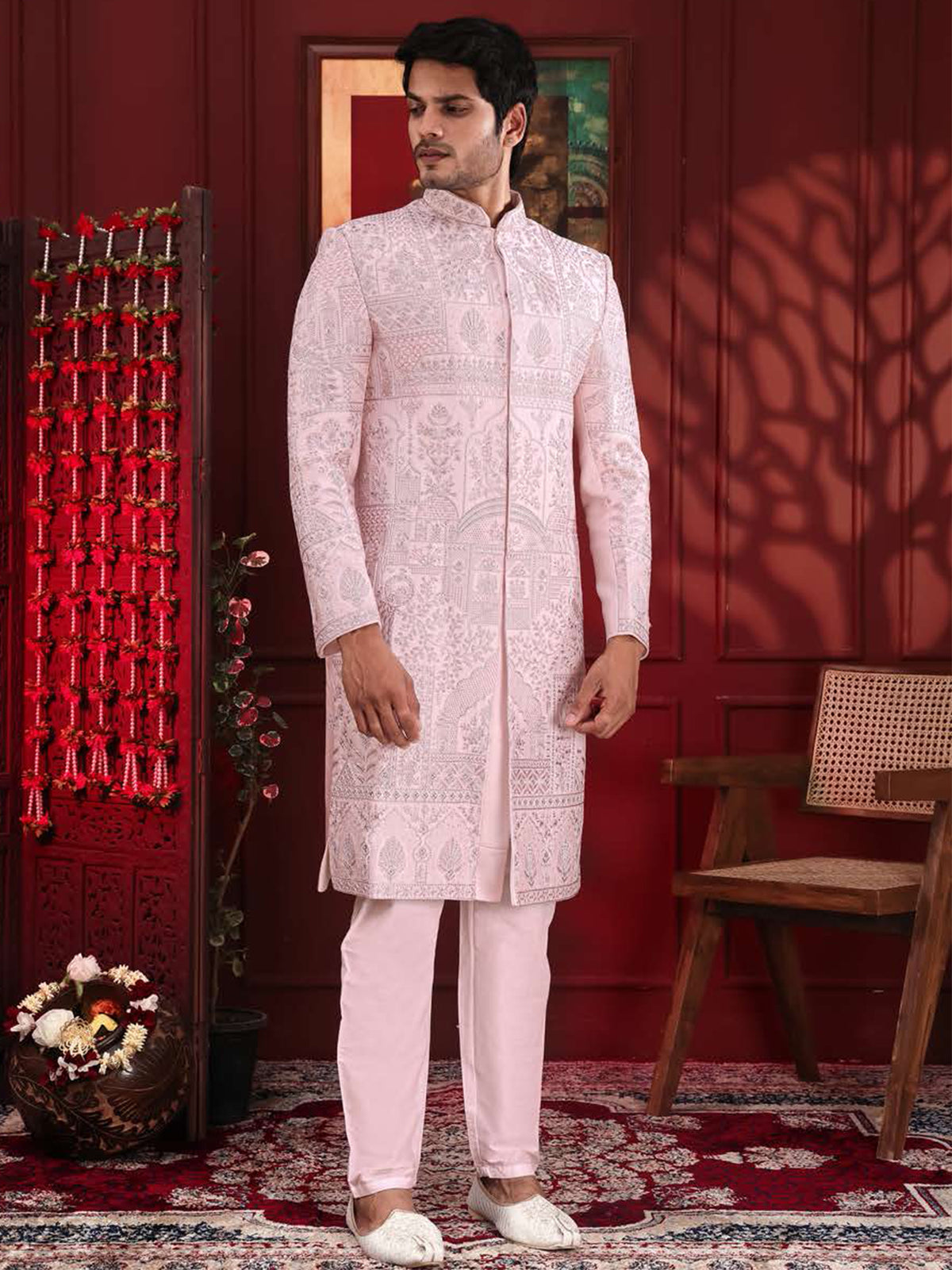 Blush Pink Heritage Motif Indo-Western Sherwani