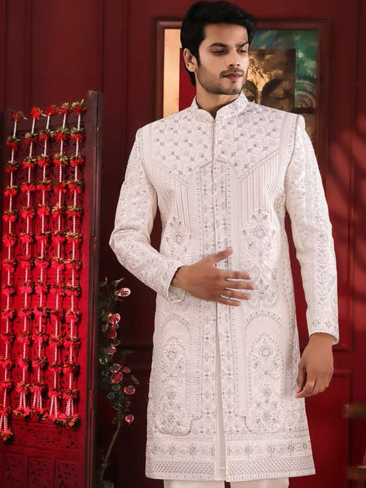 Ivory Floral Indo-Western Sherwani