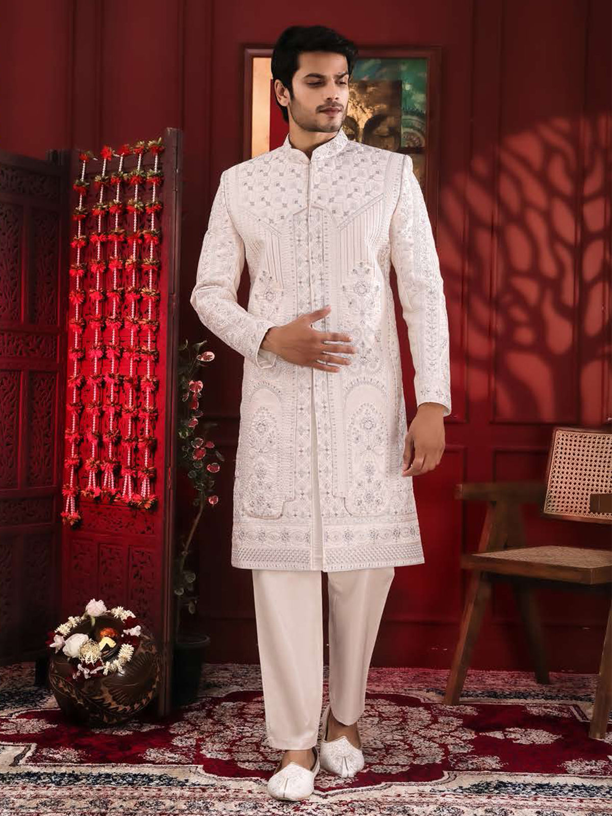 Ivory Floral Indo-Western Sherwani