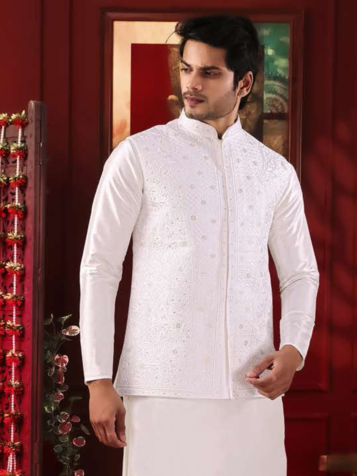 White Classic Embroidered Festive Set
