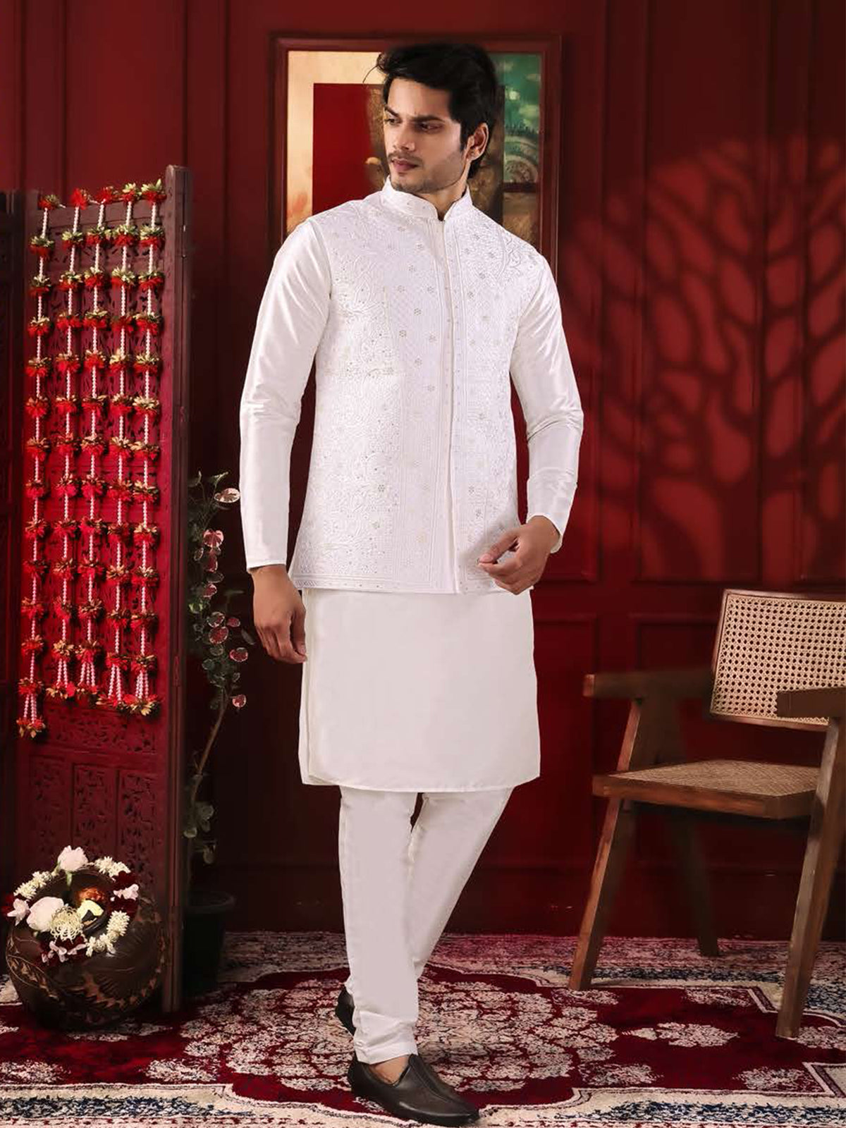 White Classic Embroidered Festive Set