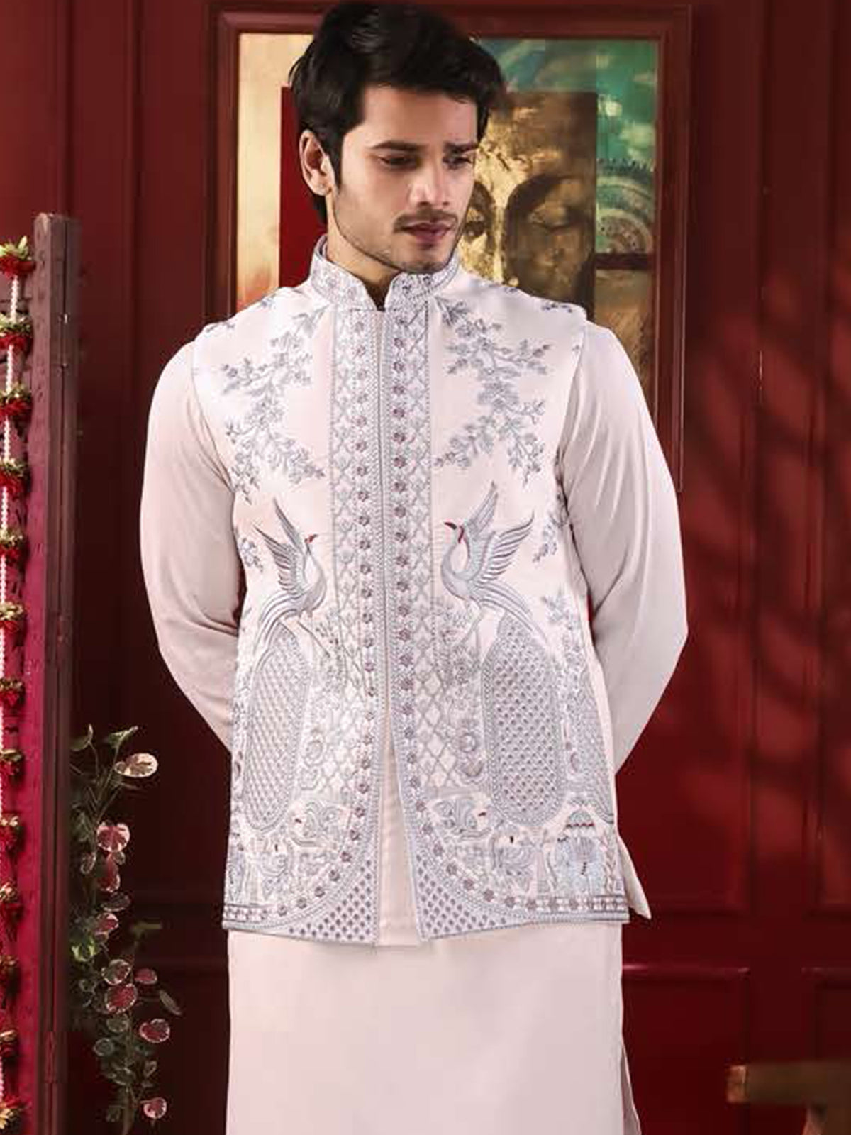 Pearl Pink Artistic Threadwork Sherwani