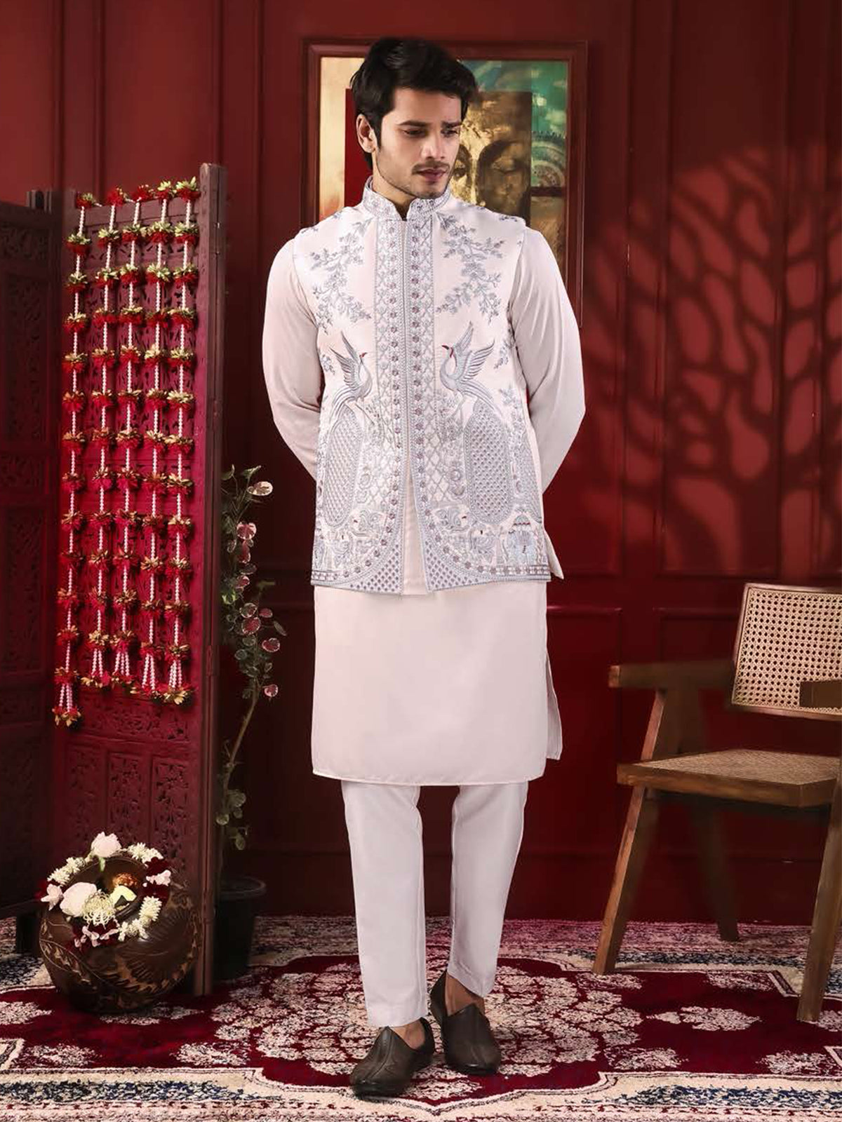 Pearl Pink Artistic Threadwork Sherwani