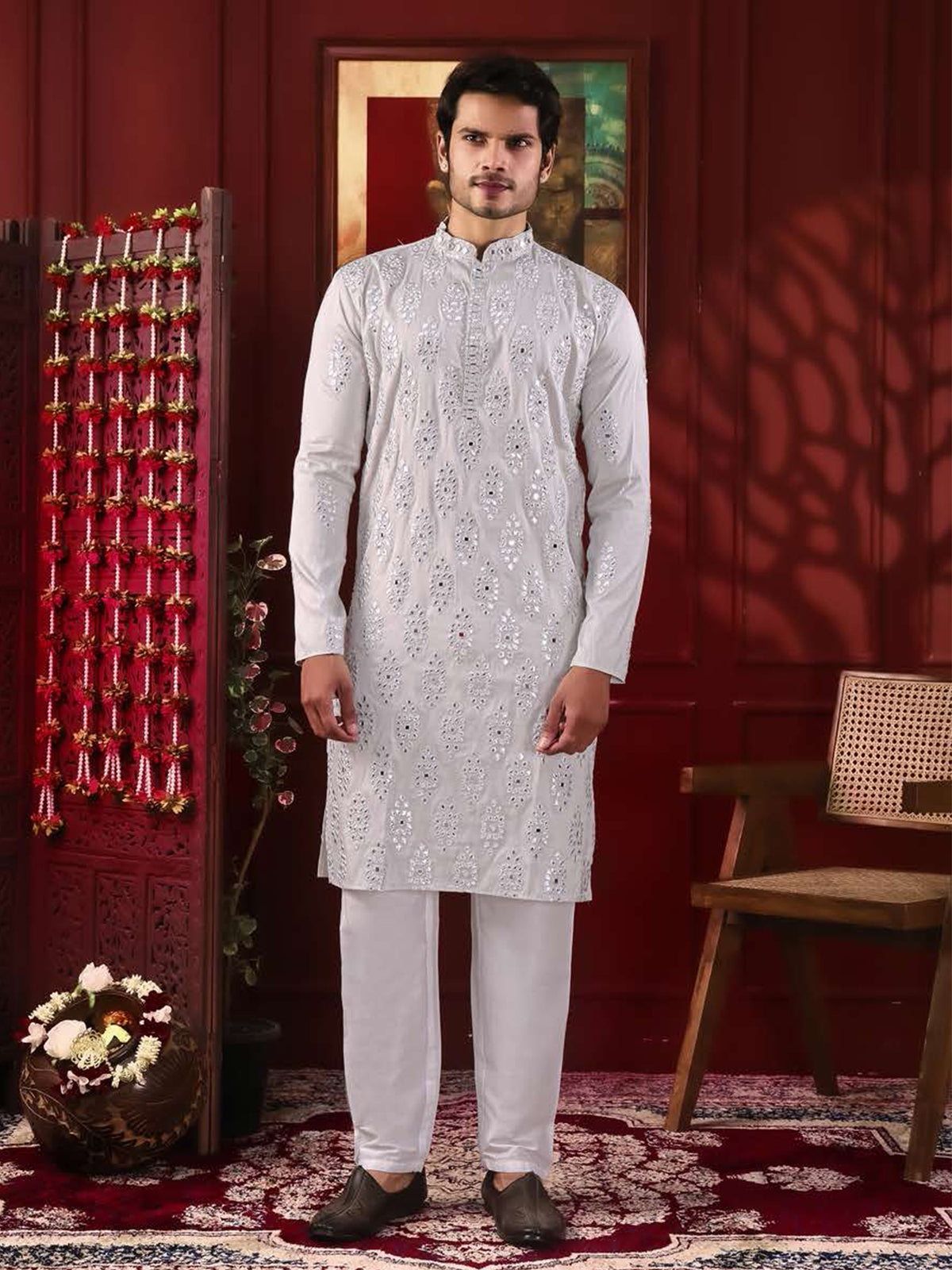 White Designer Embroidered Kurta Set