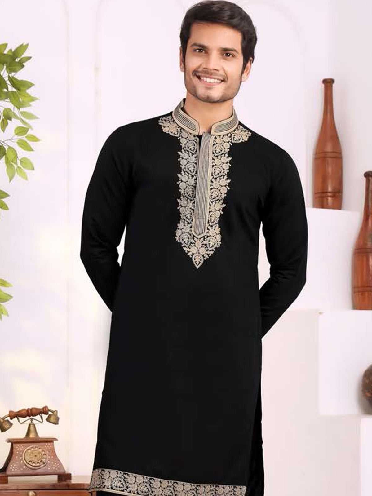 Black Gold Embroidered Kurta Pajama