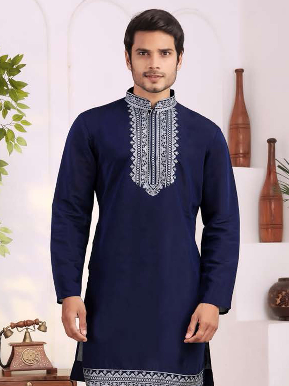 Navy Blue Embroidered Kurta Pajama