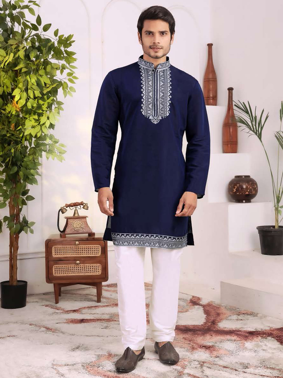 Navy Blue Embroidered Kurta Pajama