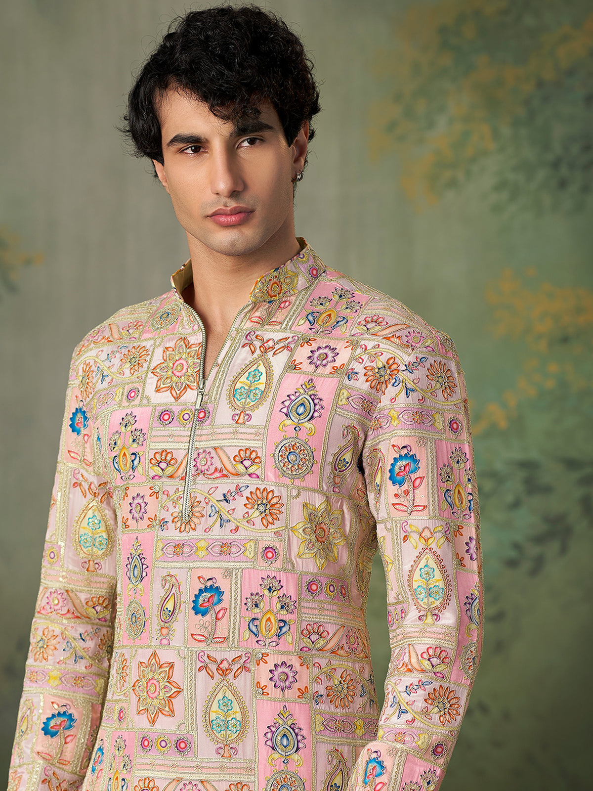 Light Pink Floral Threadwork Kurta Pajama