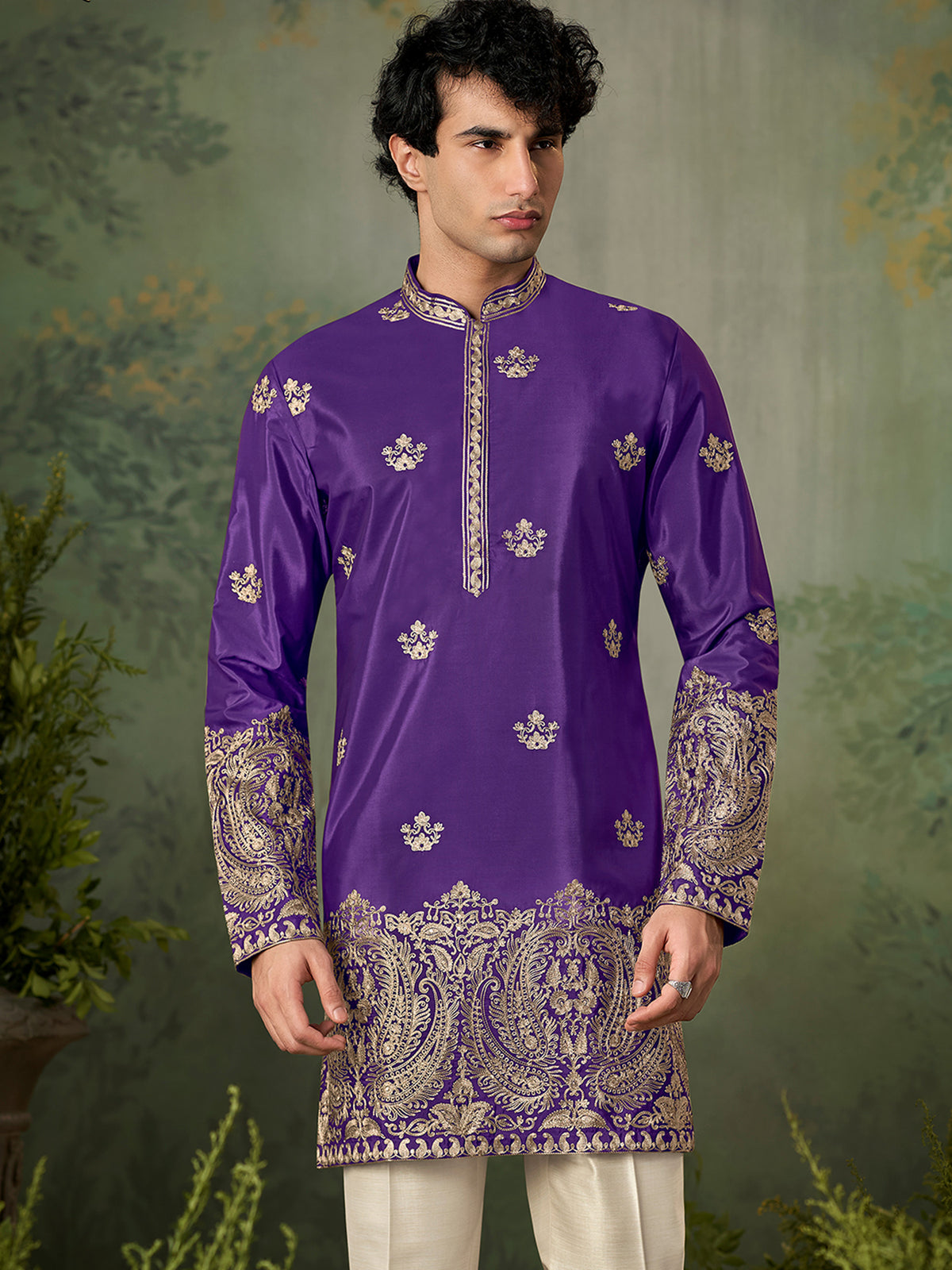 Royal Purple Gold Embroidered Kurta Set