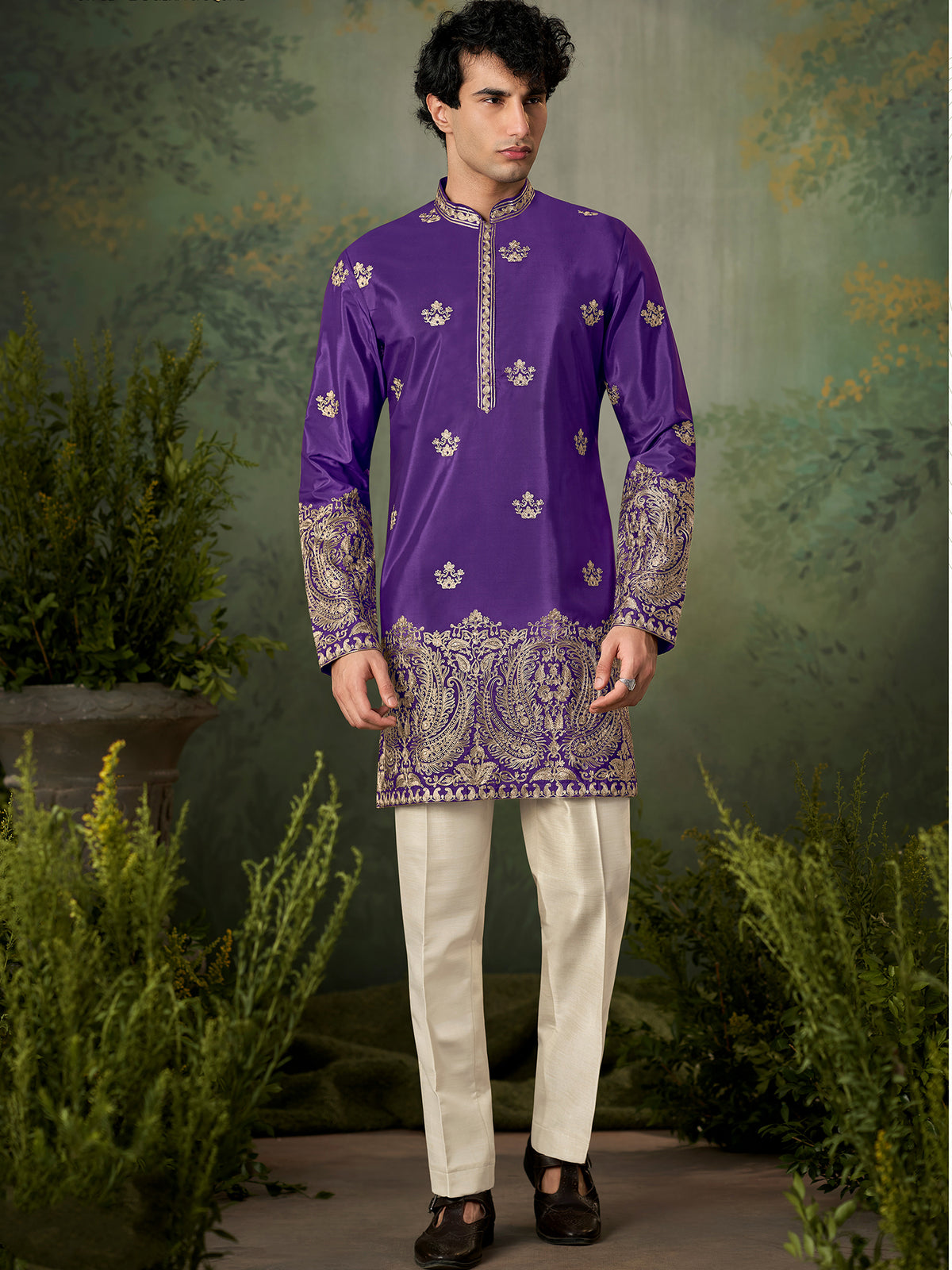 Royal Purple Gold Embroidered Kurta Set
