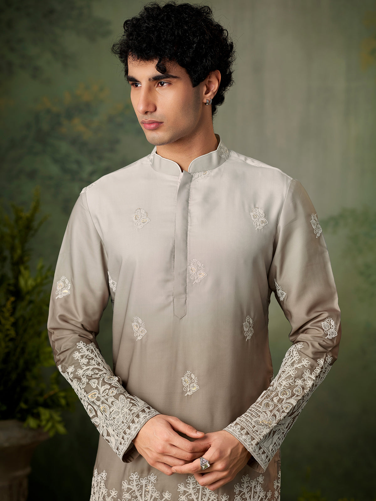Grey Festive Kurta with Ivory Trouser