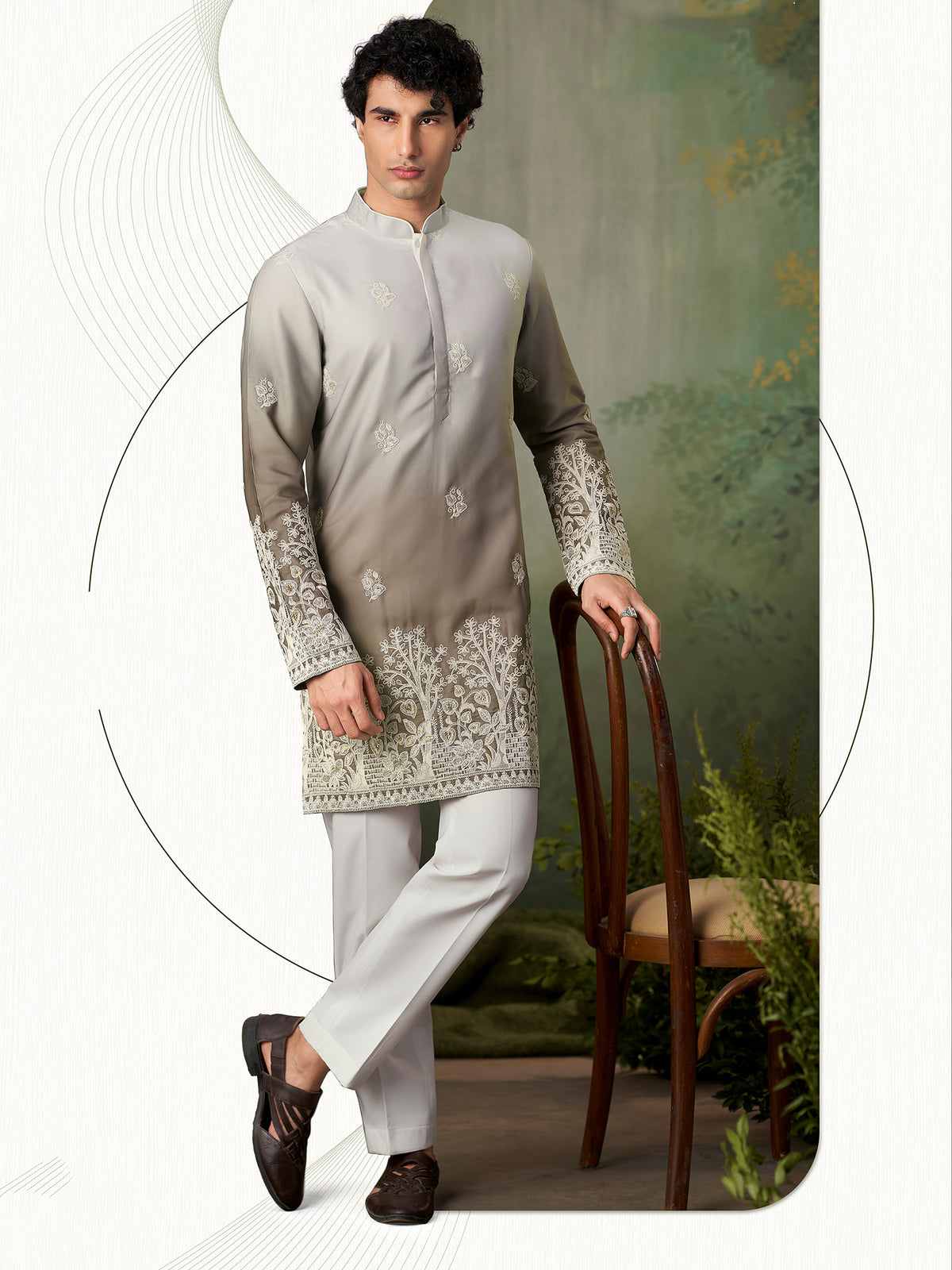 Grey Festive Kurta with Ivory Trouser