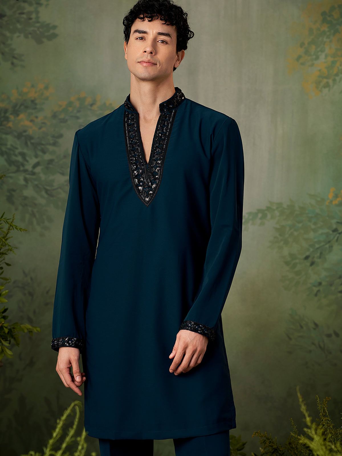 Midnight Teal Designer Silk Kurta Set