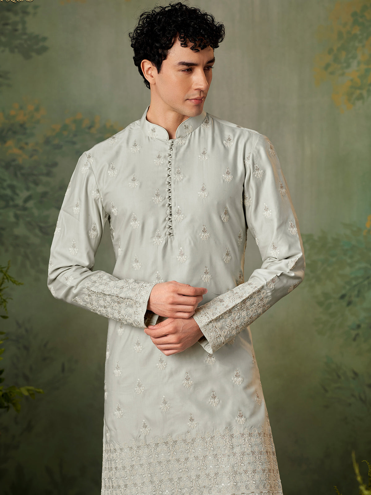 Light Grey Festive Threadwork Kurta