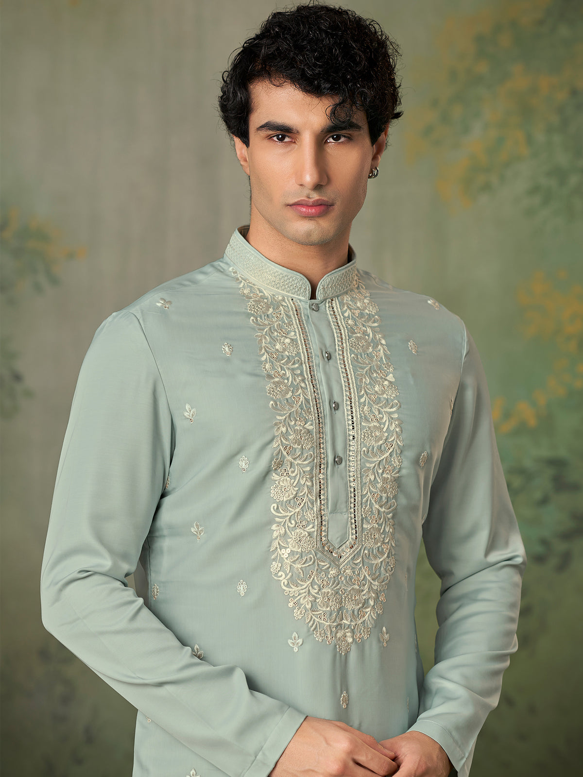 Mint Green Threadwork Kurta with Dupatta