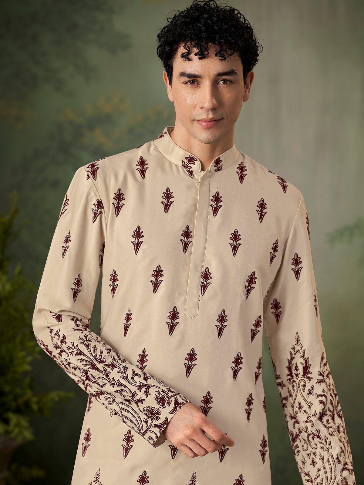 Beige Royal Embroidery Festive Kurta Set