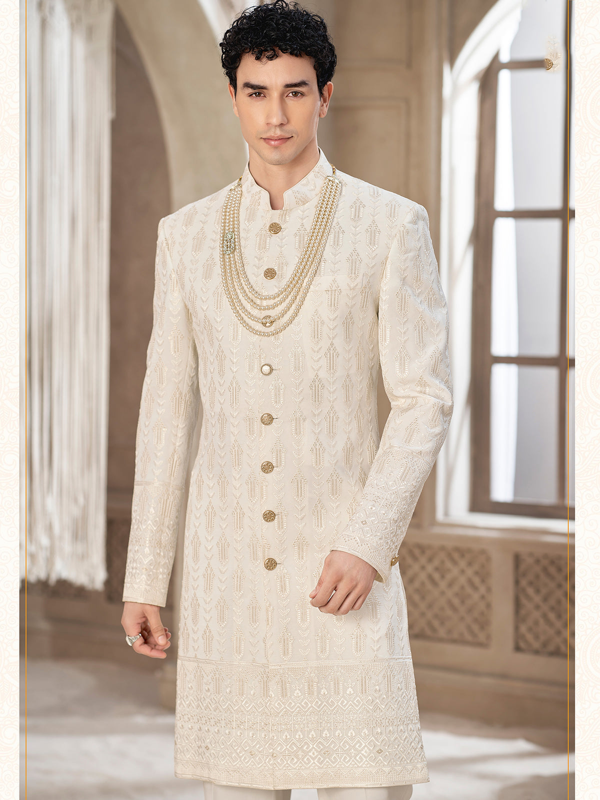 Ivory Royal Wedding Indowestern Sherwani