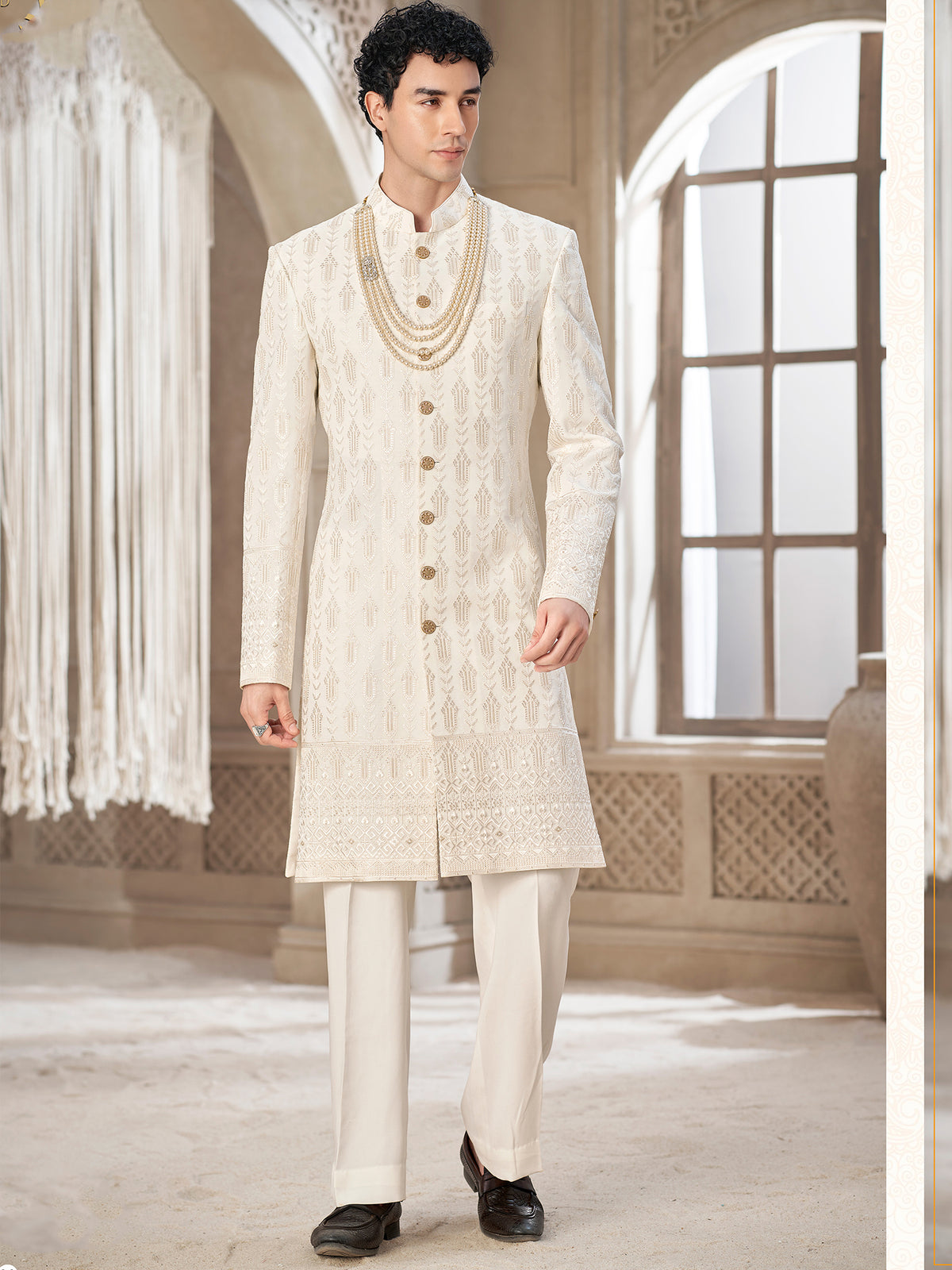 Ivory Royal Wedding Indowestern Sherwani
