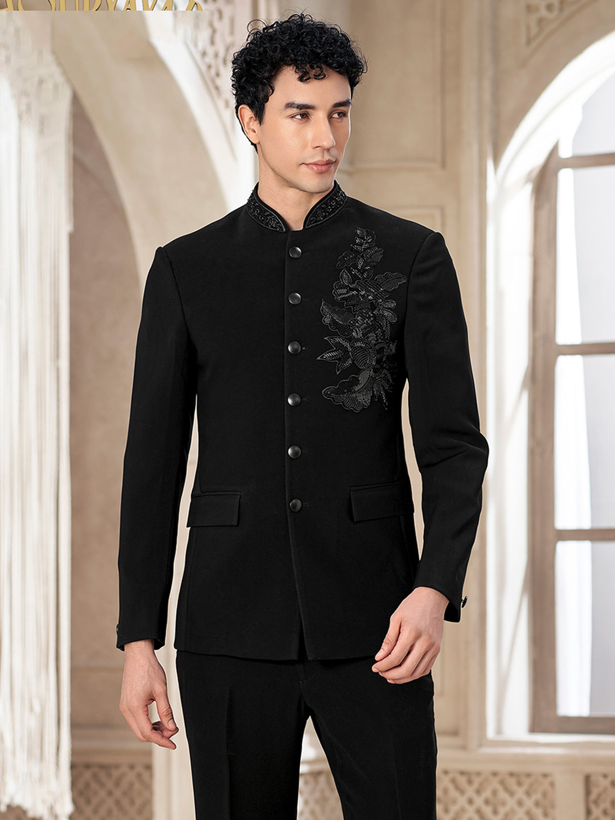 Black Contemporary Wedding Indowestern Suit