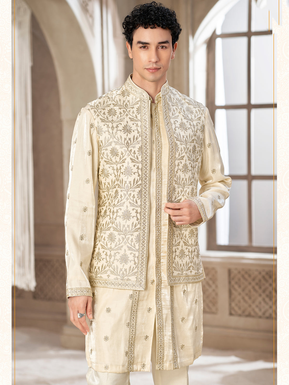 Cream Royal Wedding Wear Indo Western Suit
