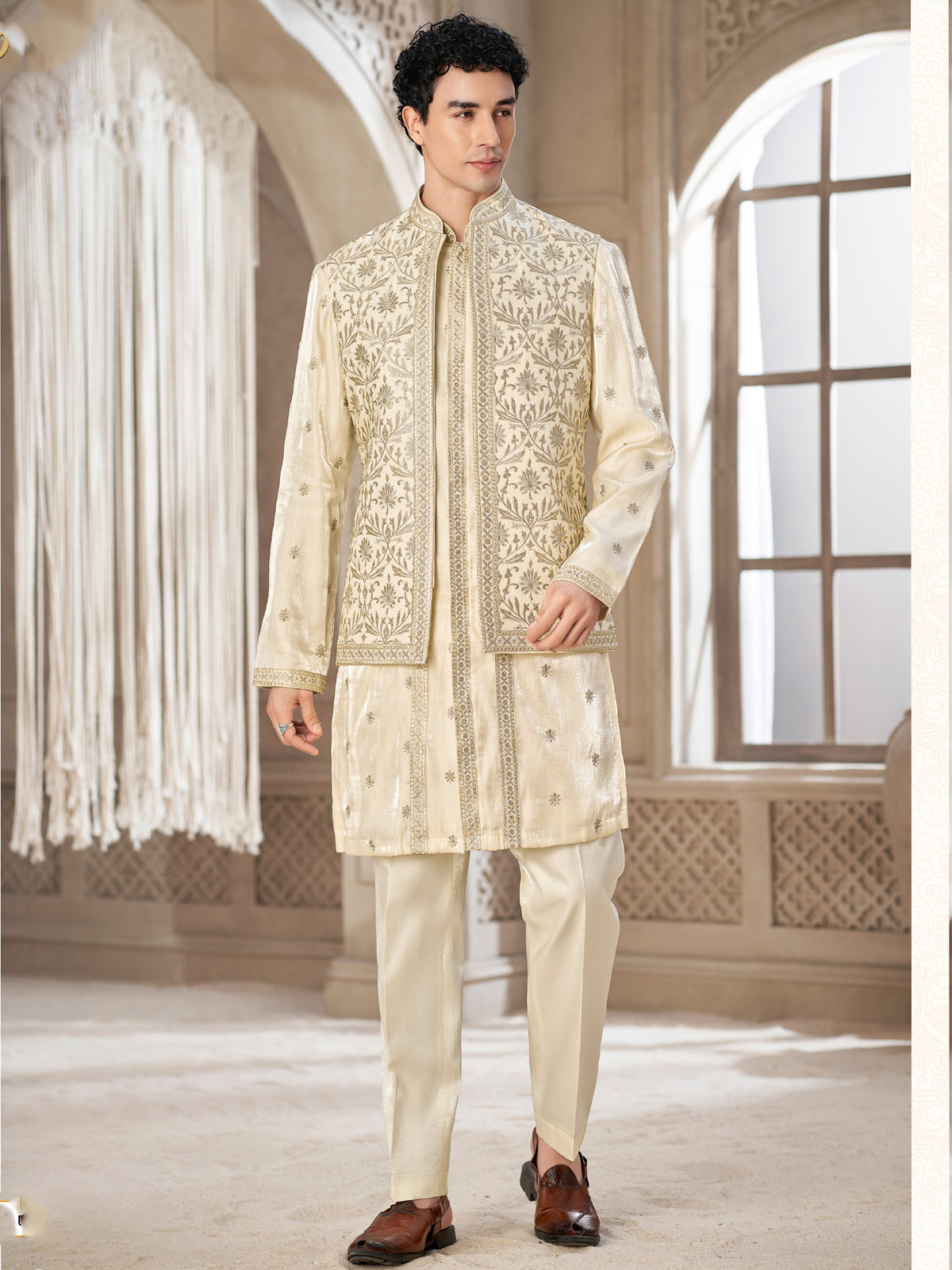 Cream Royal Wedding Wear Indo Western Suit