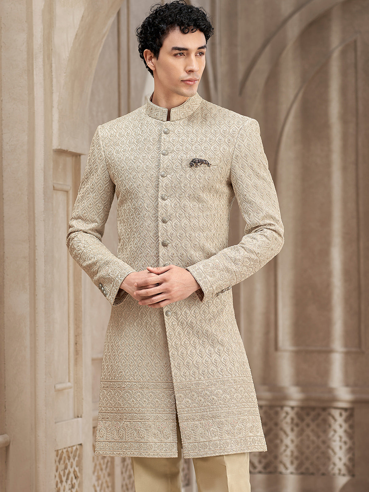 Beige Embroidered Indo Western Sherwani Heritage