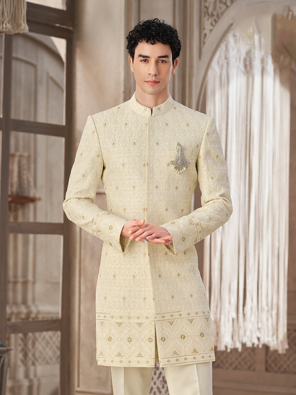 Ivory Threadwork Designer Indowestern Suit
