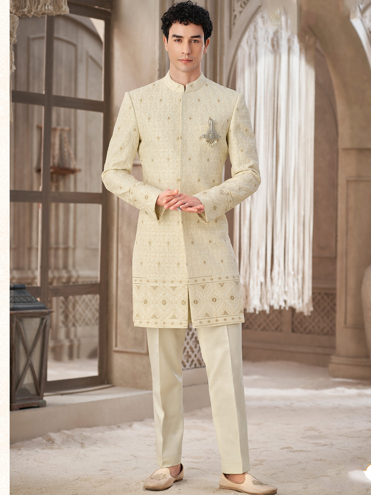 Ivory Threadwork Designer Indowestern Suit