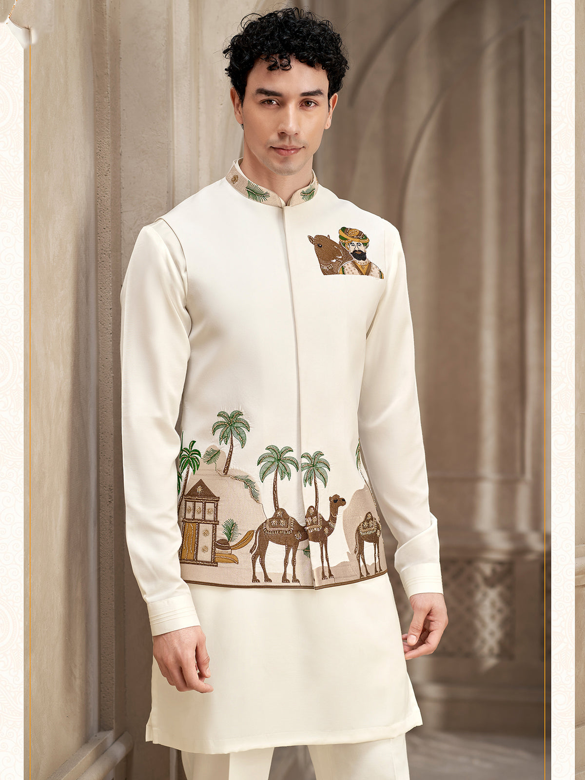 Cream Heritage Kurta Pajama with Jacket