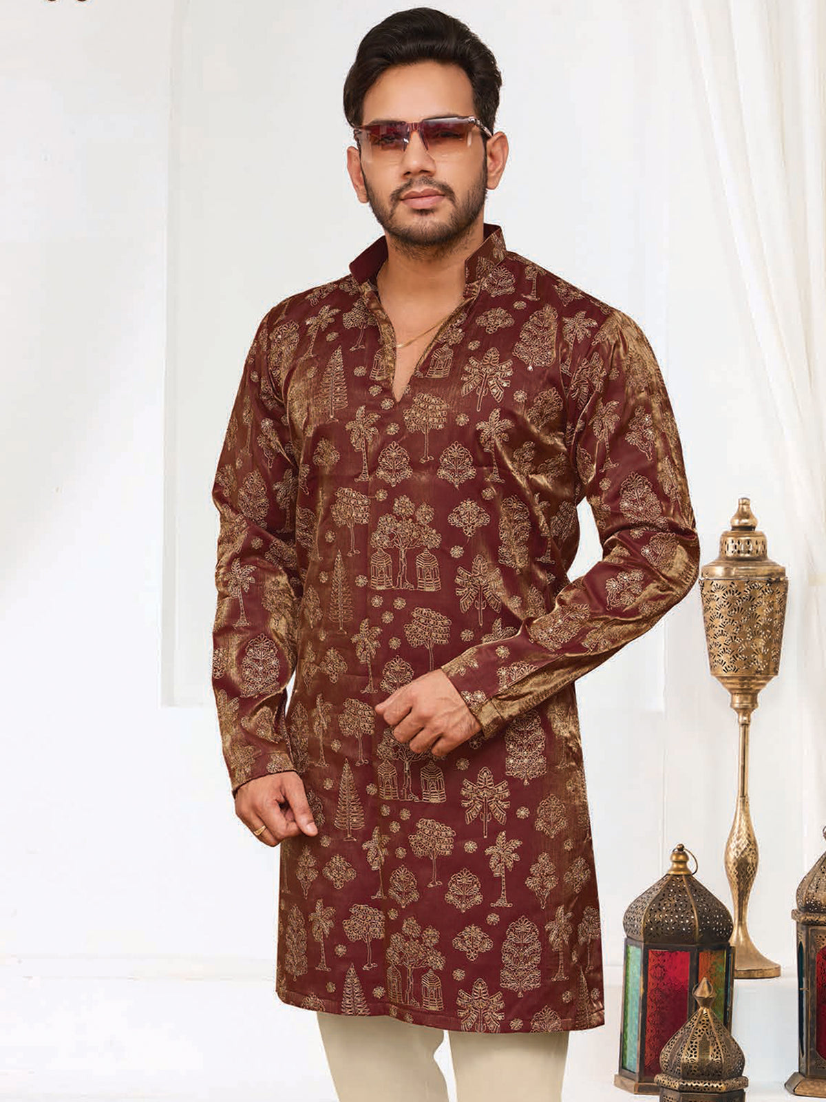 Wine Maroon Silk Festive Kurta Set