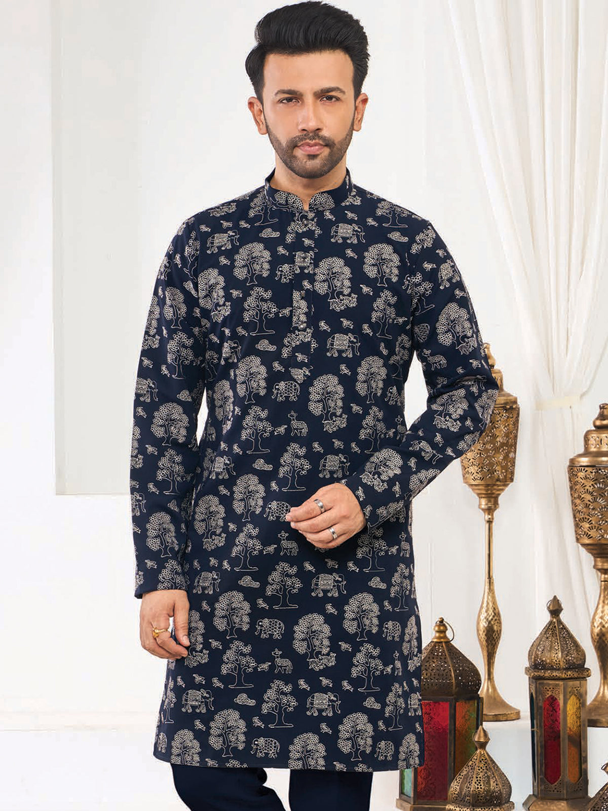 Dark Blue Designer Kurta Pajama for Men