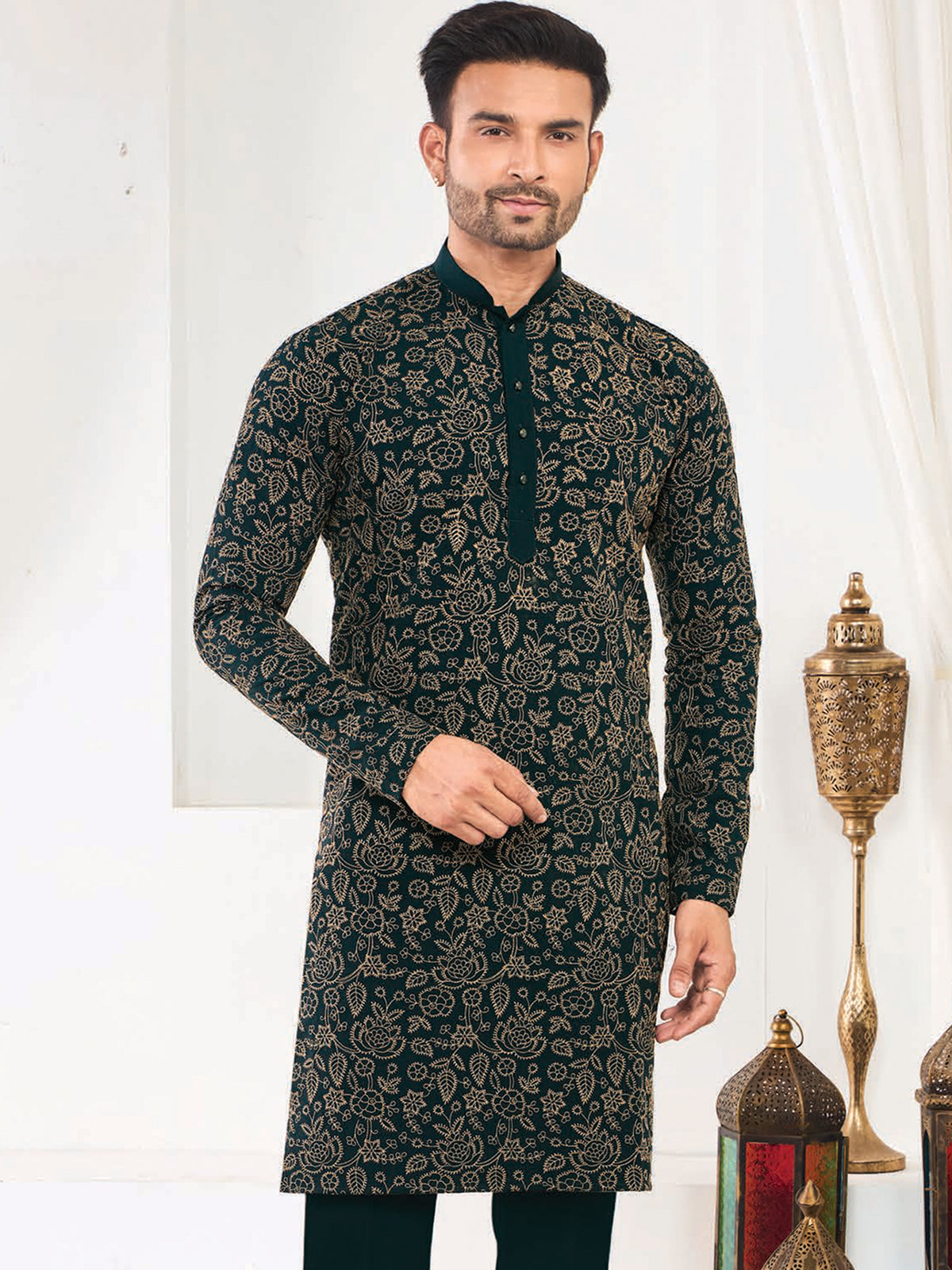 Black Floral Pattern Ethnic Kurta Pajama