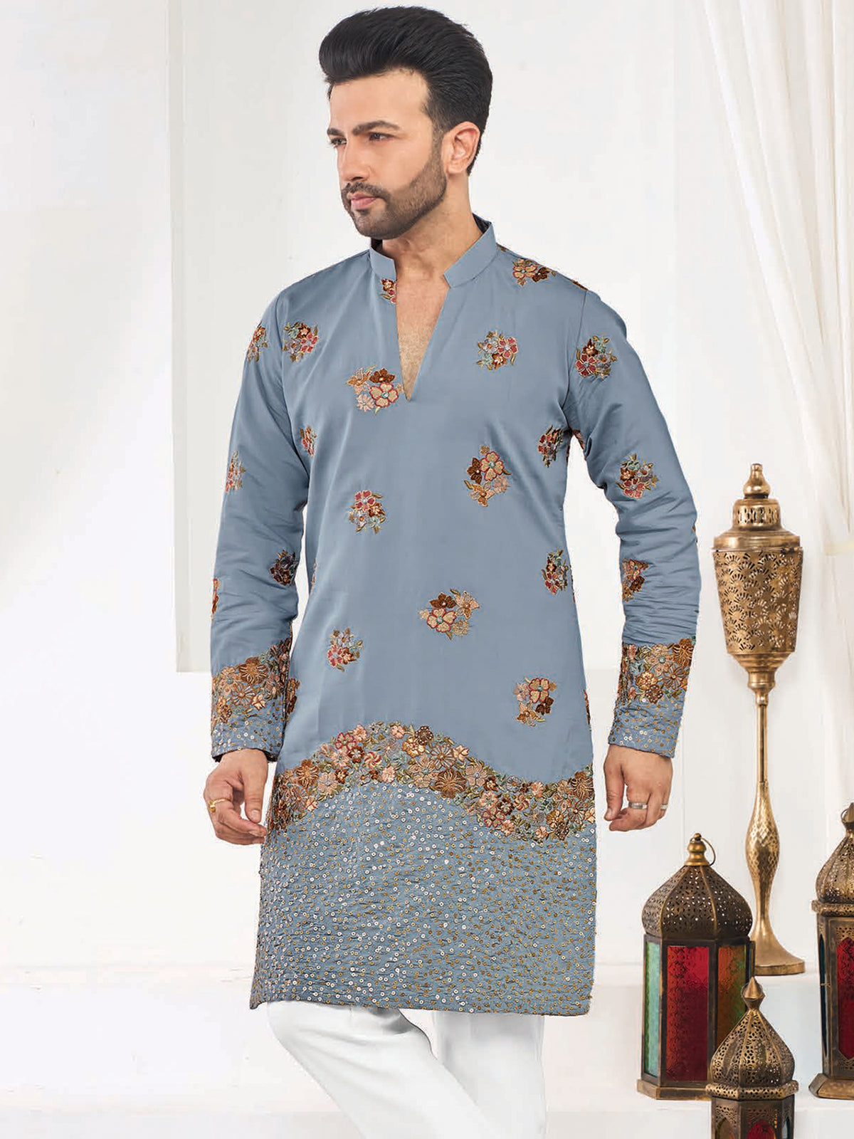 Blue Designer Kurta Pajama Set for Men