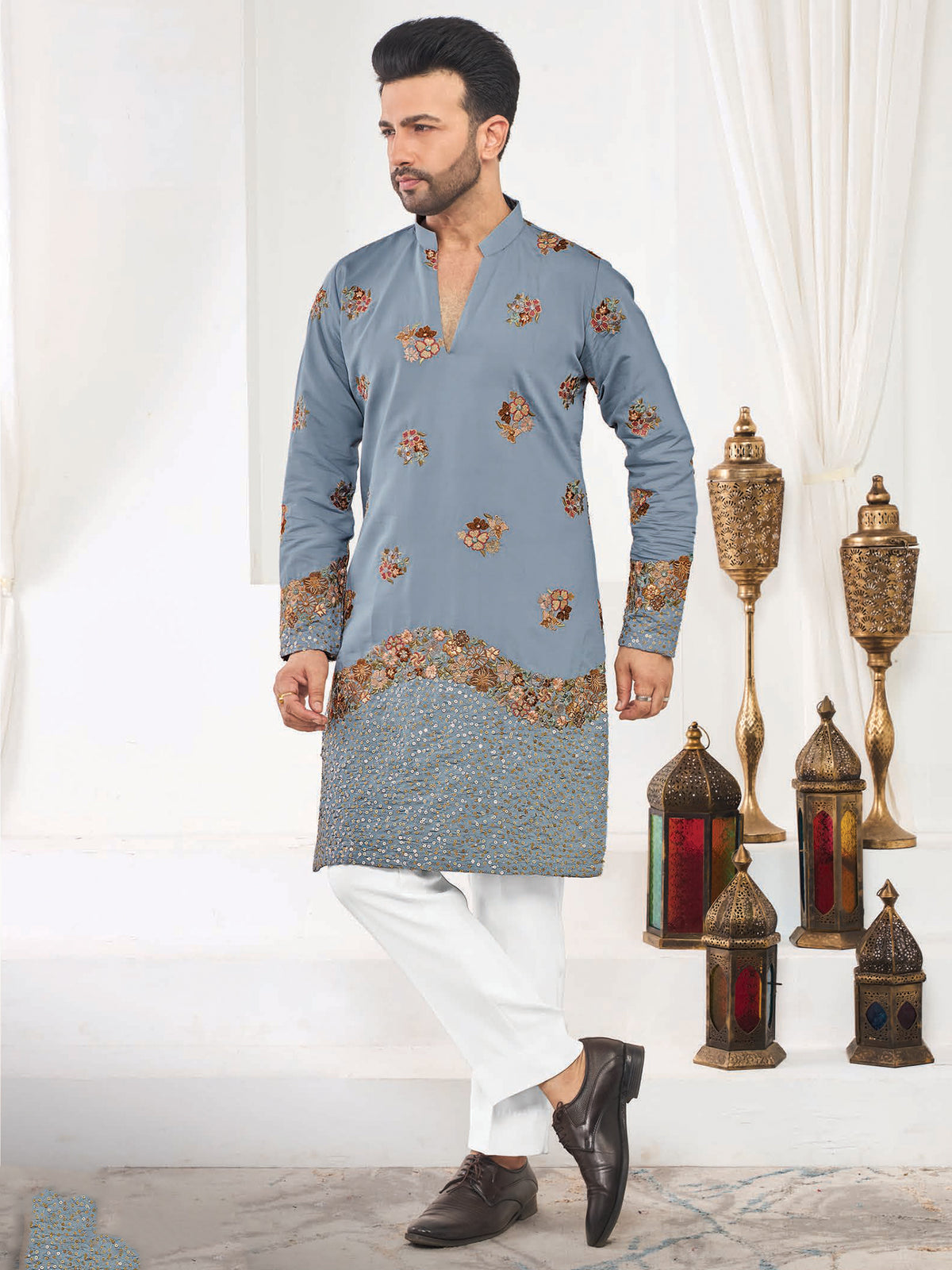 Blue Designer Kurta Pajama Set for Men