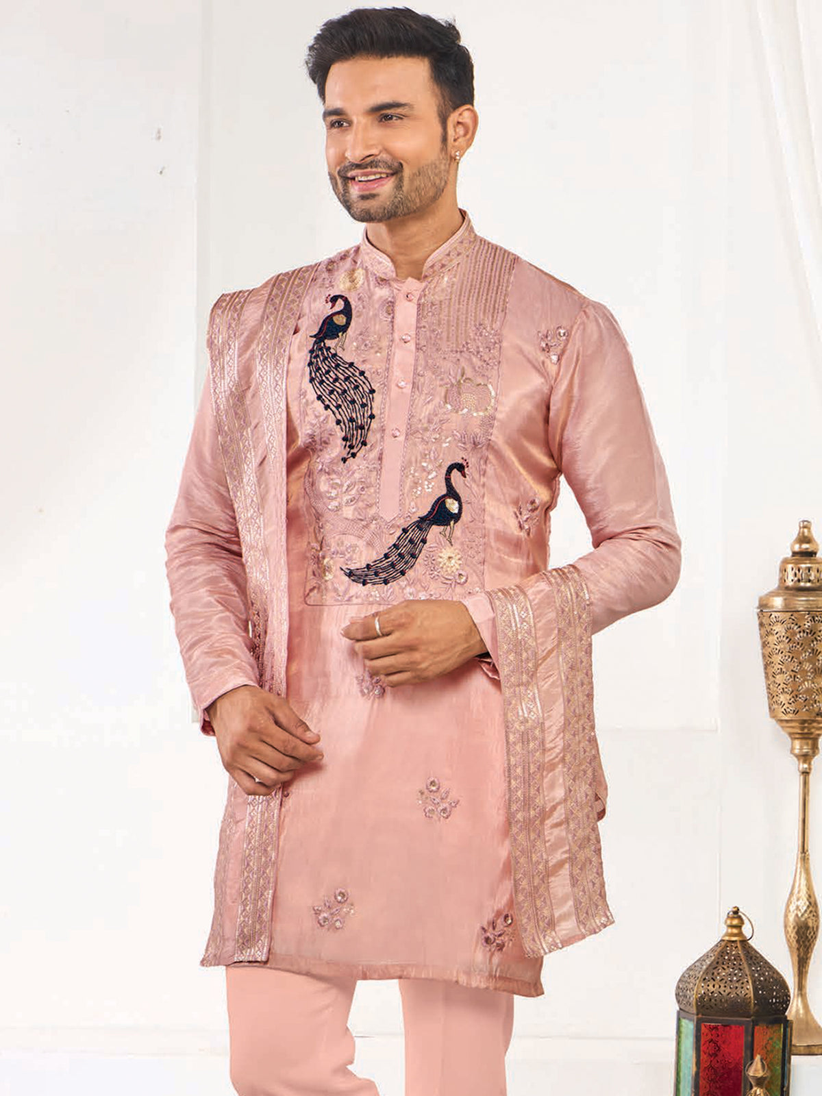 Pink Silk Kurta with Designer Dupatta