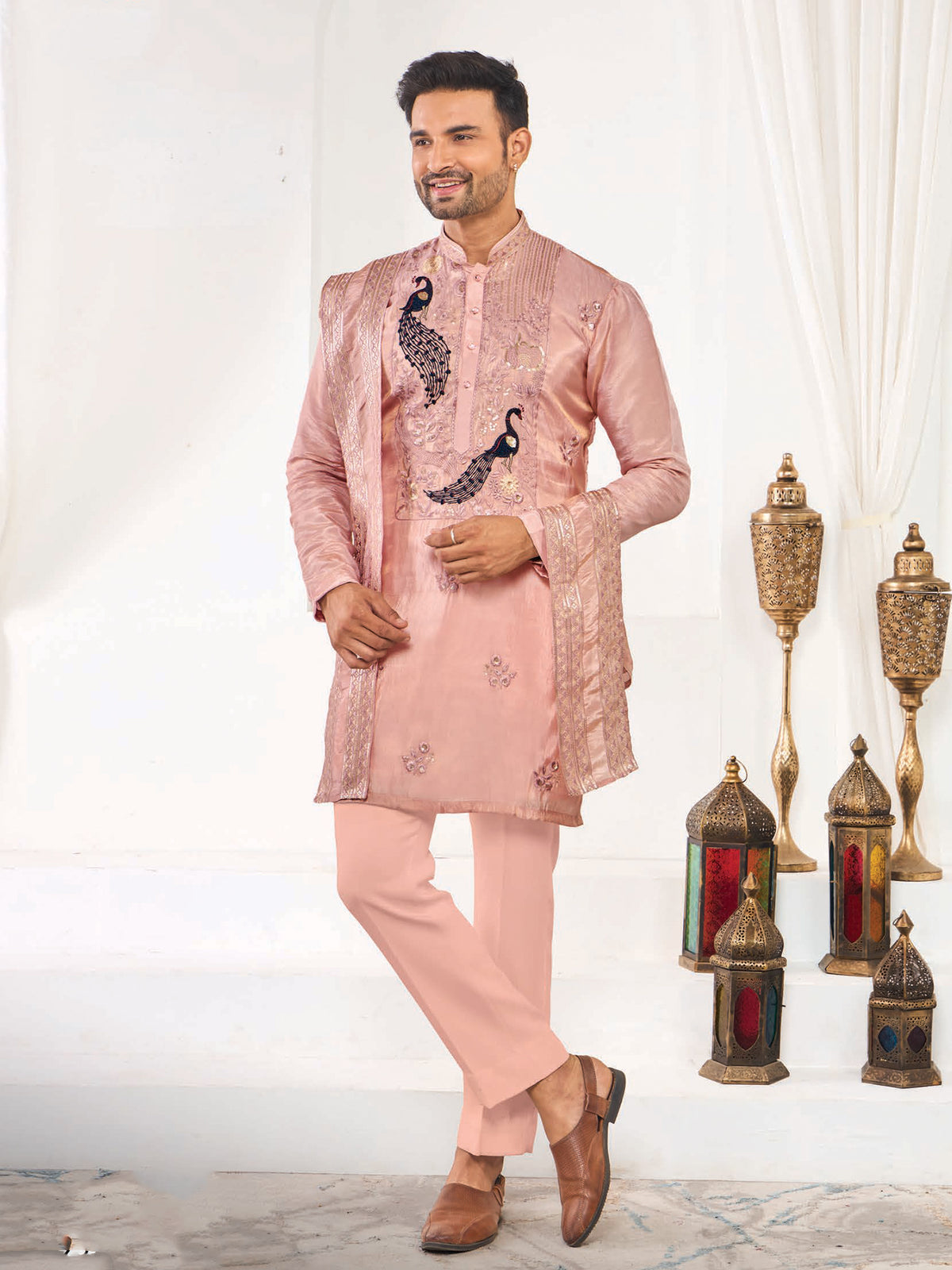 Pink Silk Kurta with Designer Dupatta