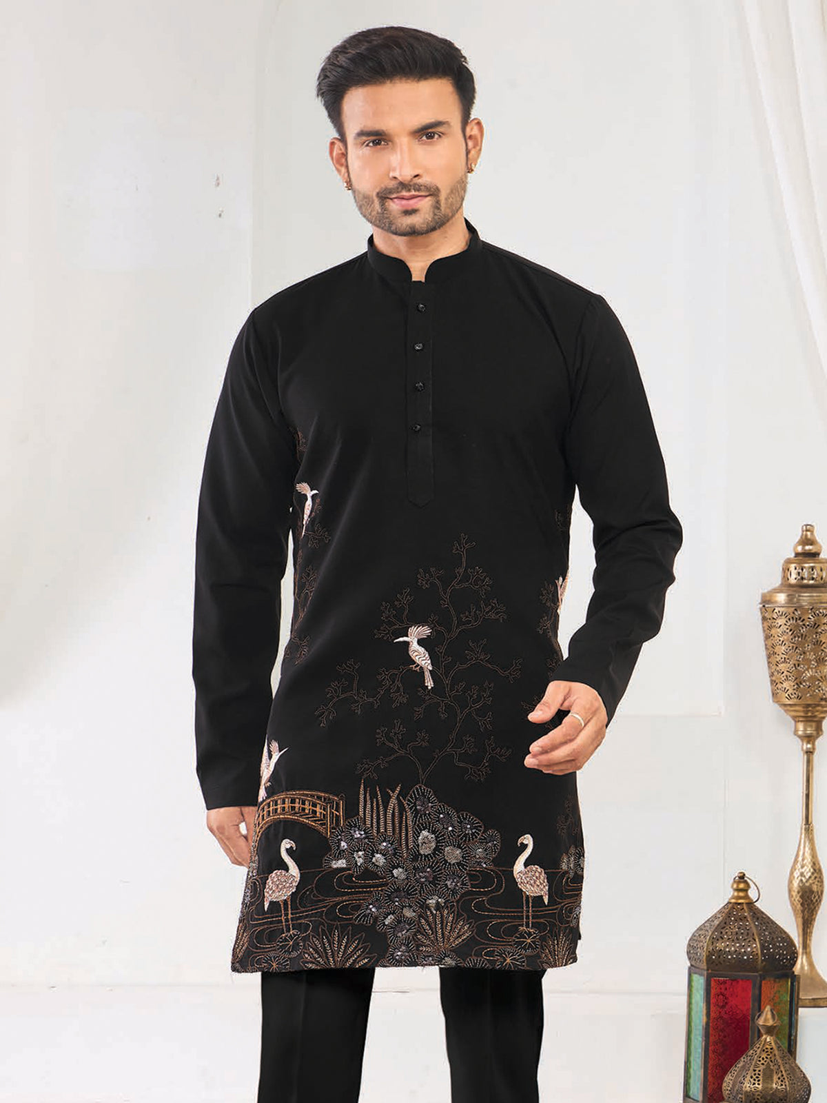 Black Traditional Embroidered Kurta Pjama