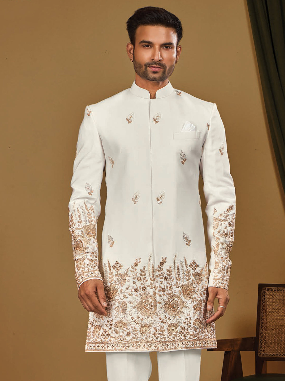 Ivory Golden Border Indo Western Dress