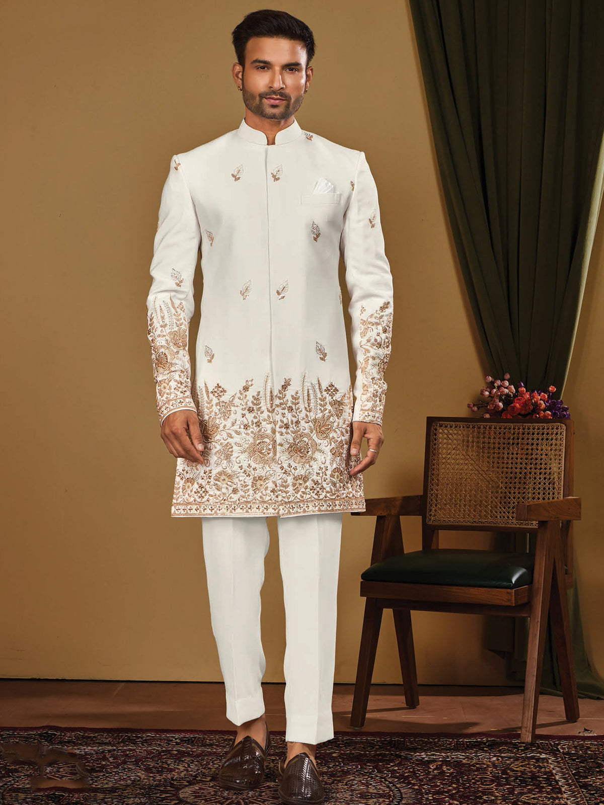 Ivory Golden Border Indo Western Dress