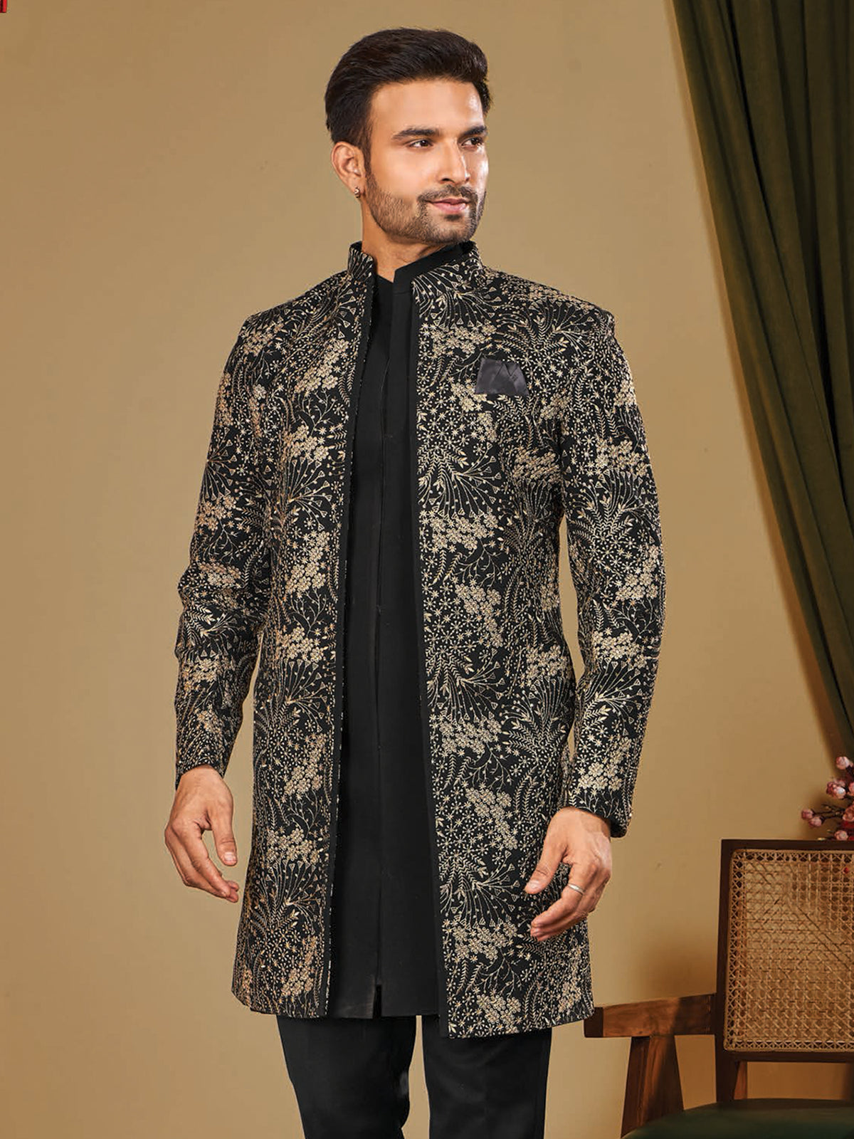 Black Floral Pattern Indo Western Outfit