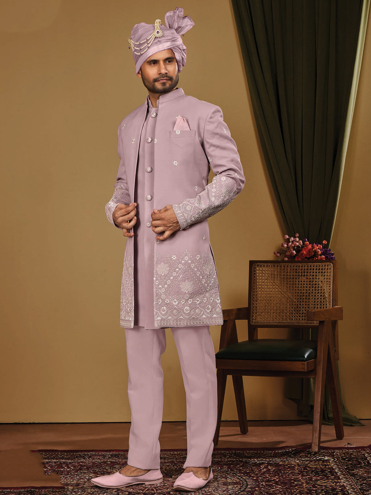 Dusty Pink Floral Indo Western Outfit
