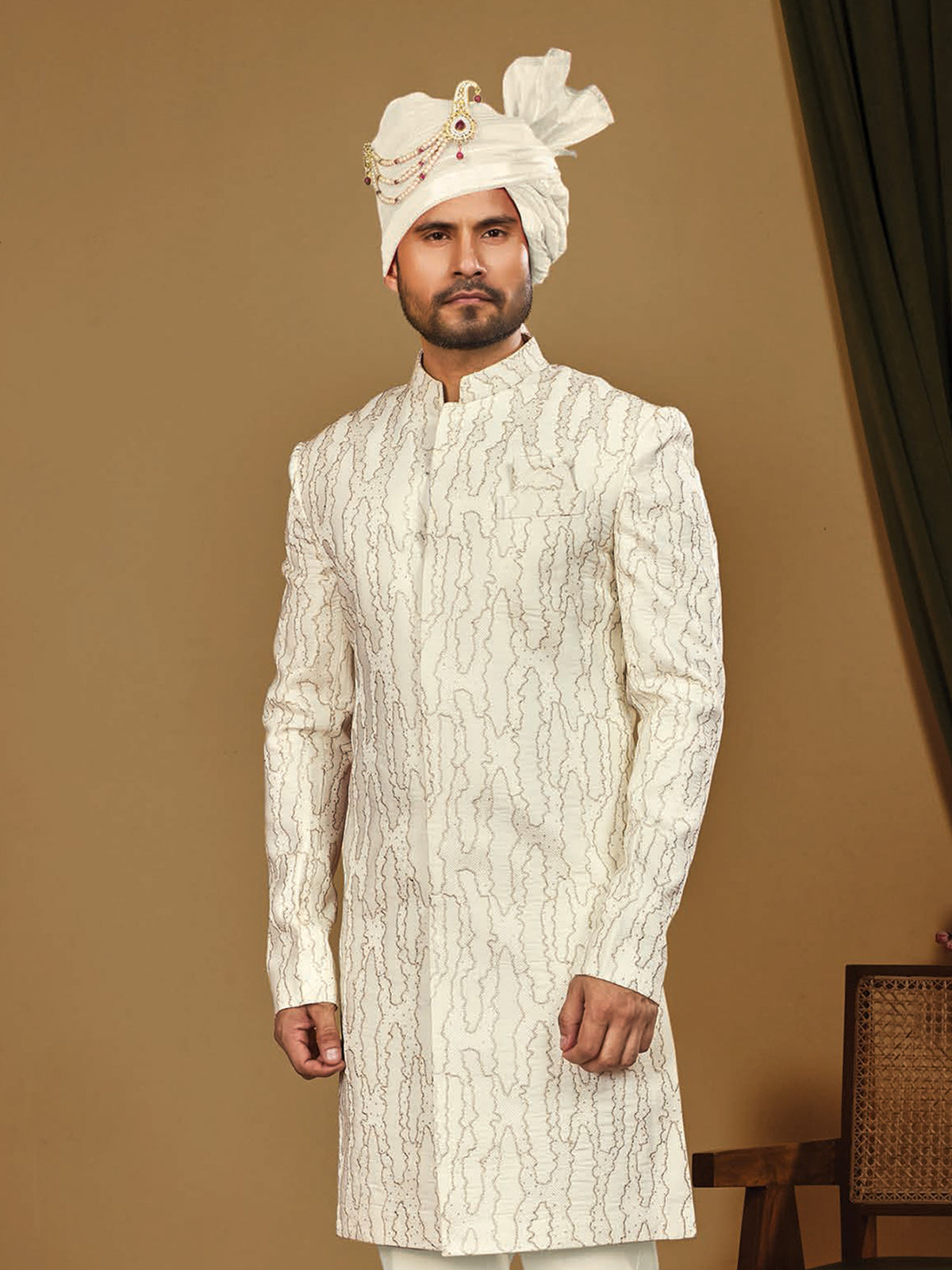 Cream Designer Wave Indo Western Ensemble