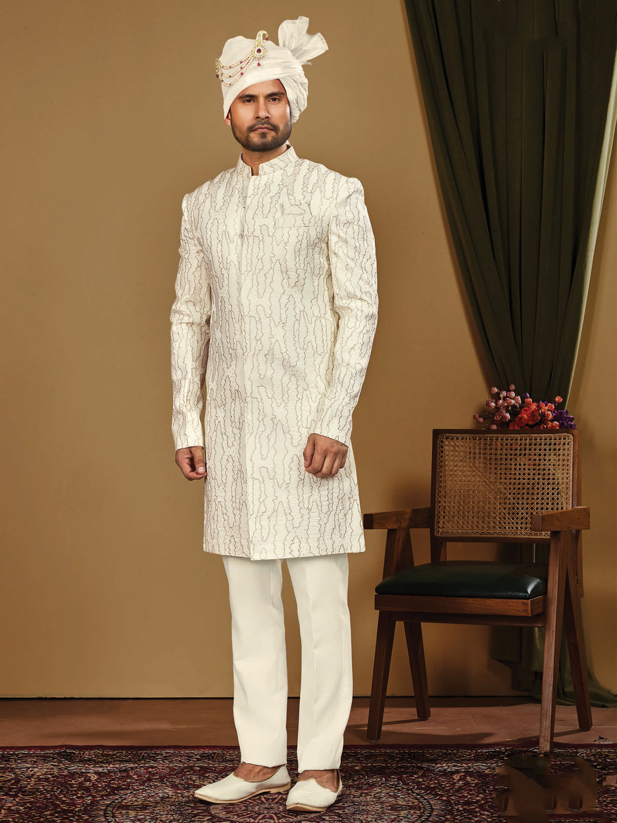 Cream Designer Wave Indo Western Ensemble