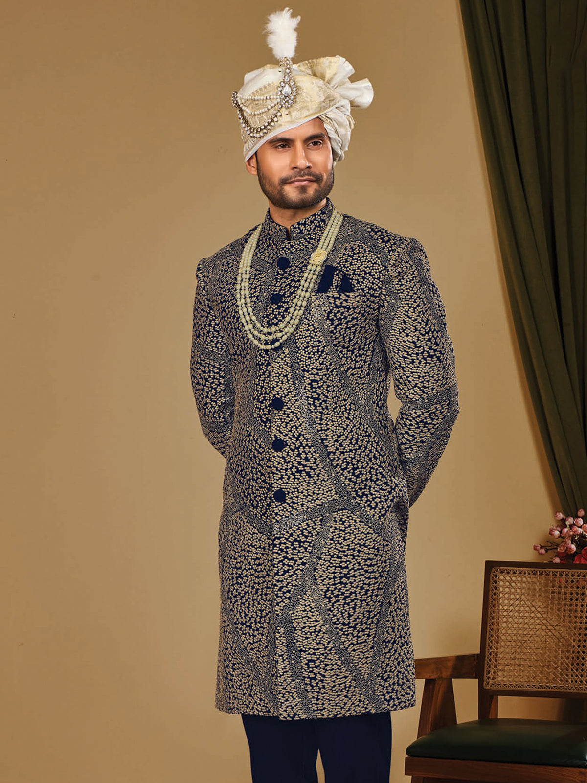 Navy Blue Designer Groom Set