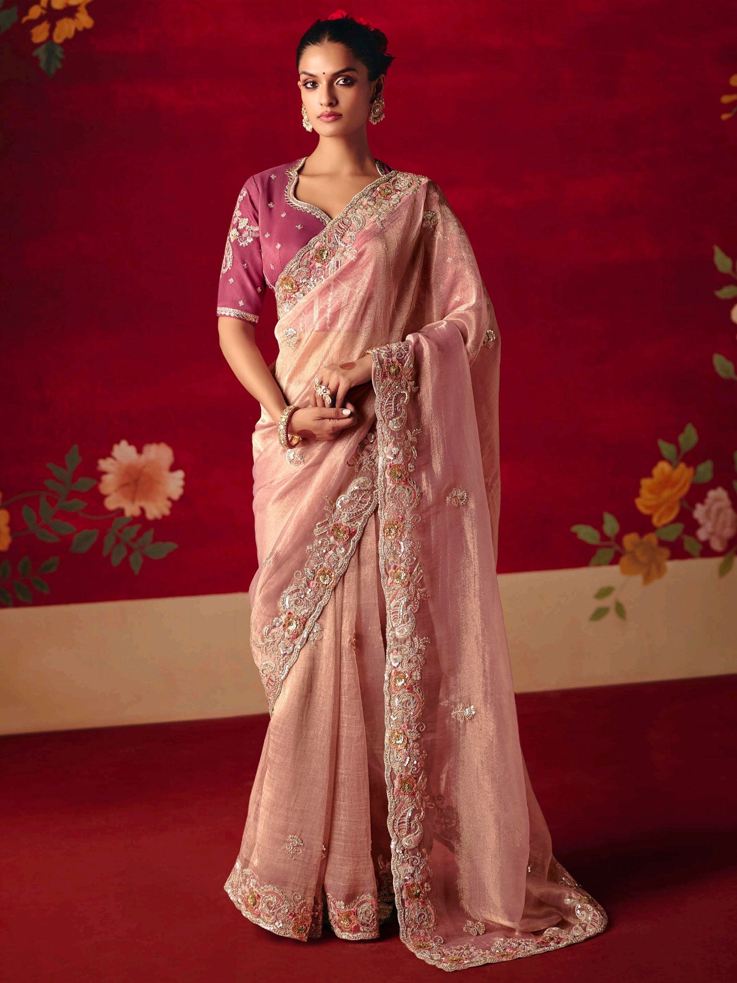 Blush Pink Bridesmaid Saree In Silk With Blouse