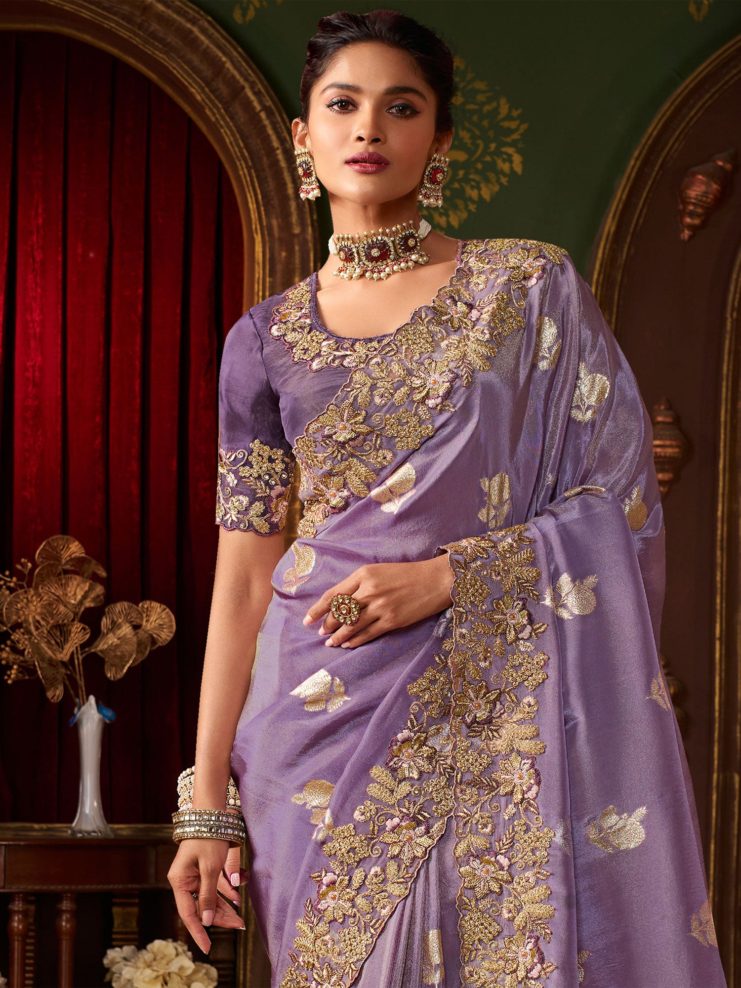 Blue Heavy Zari Embroidered Saree With Blouse