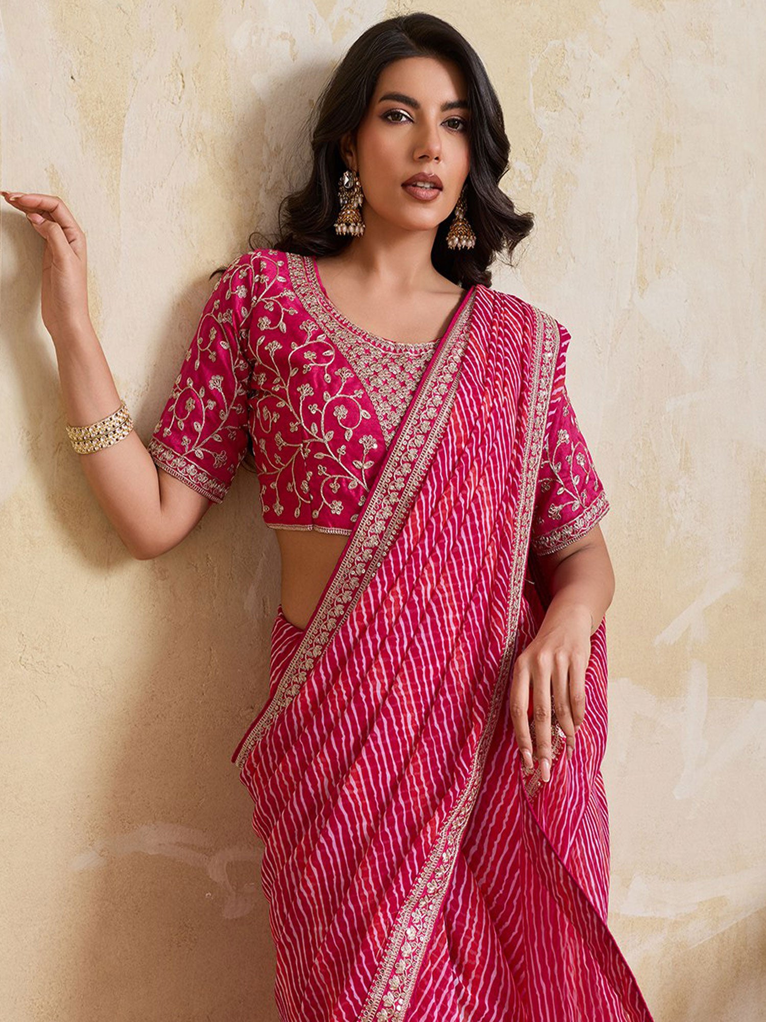 Pink Sequins Work Saree In Georgette