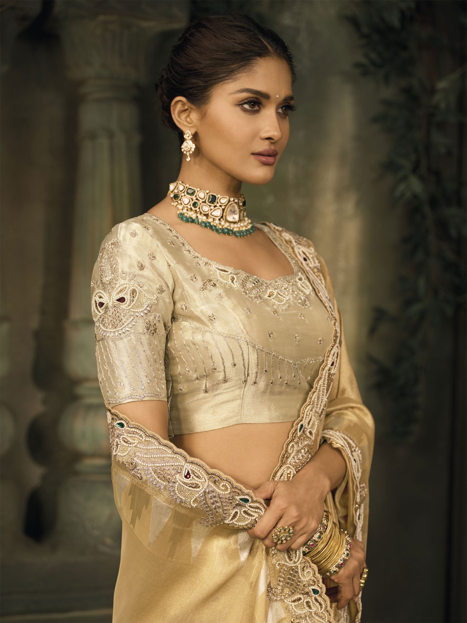 Ivory Cream Wedding Saree With Heavy Borders