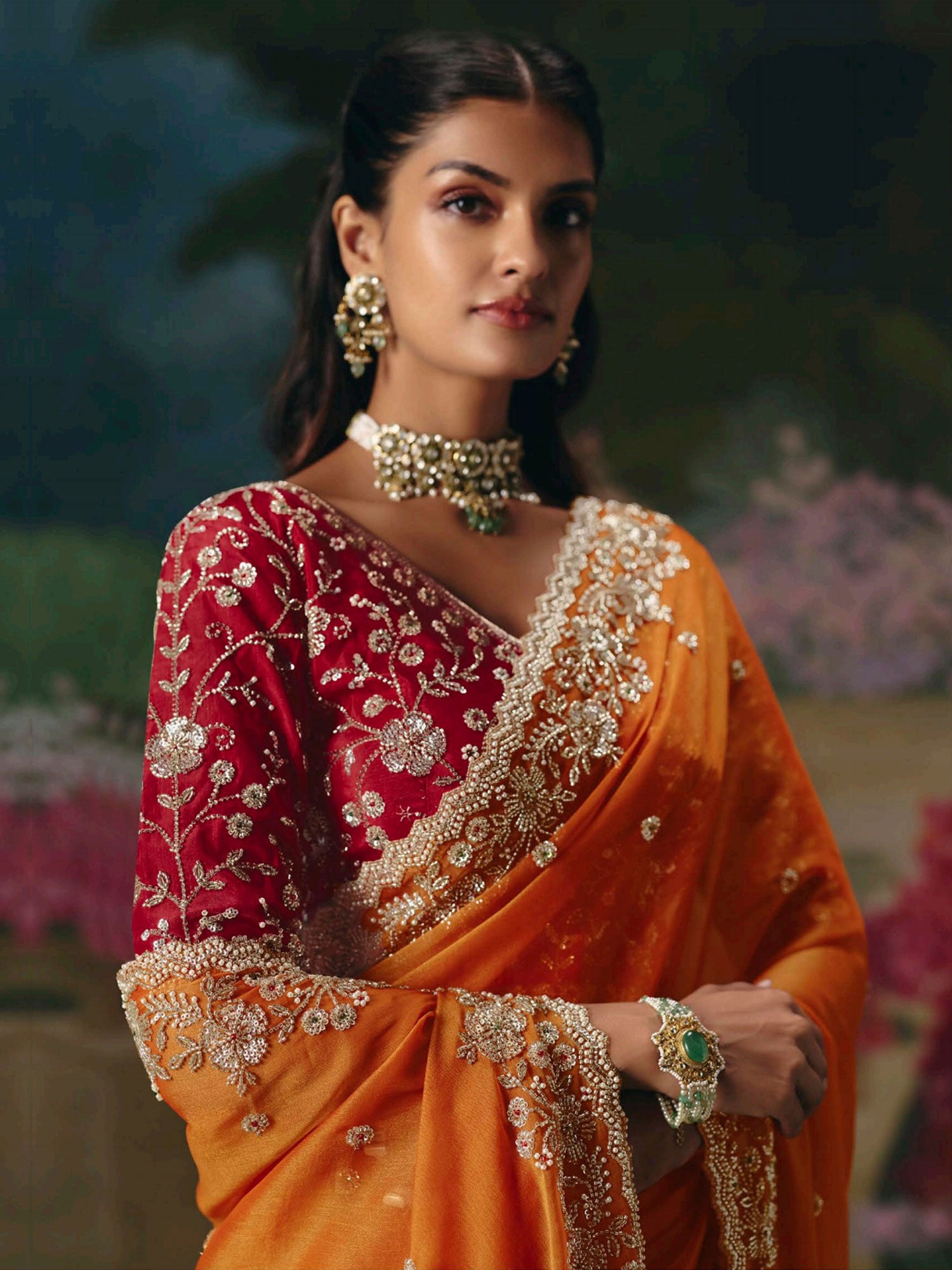 Orange Wedding Wear Saree In Sequins Work