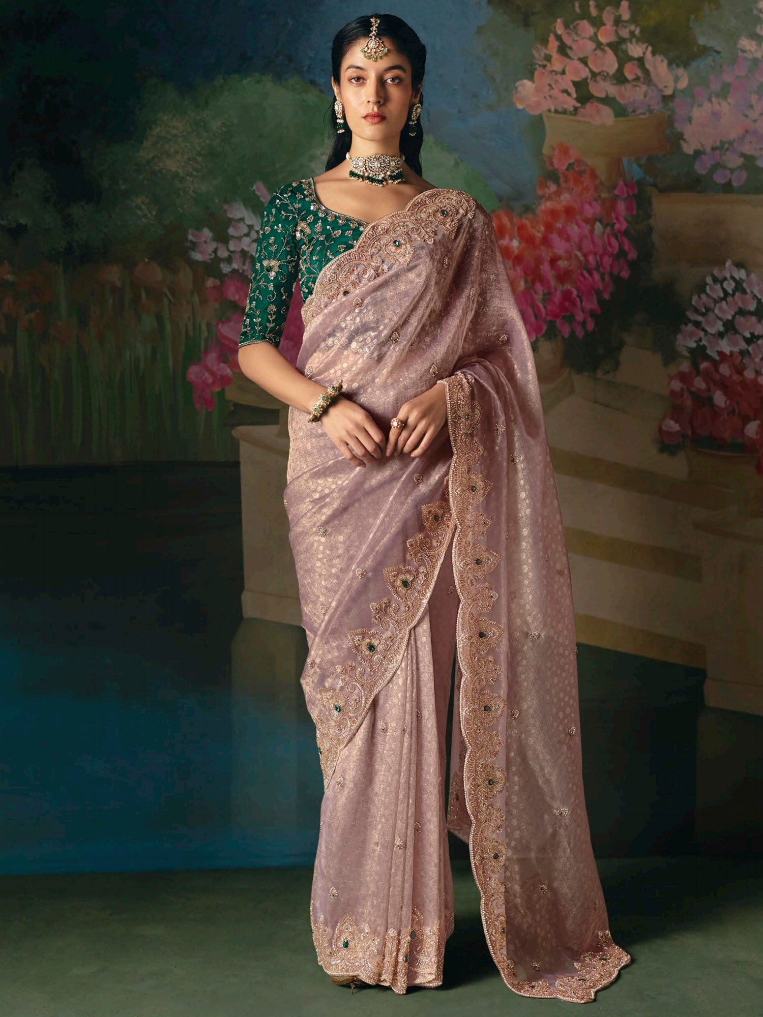 Light Pink Bridesmaid Saree With Zari Embellishment